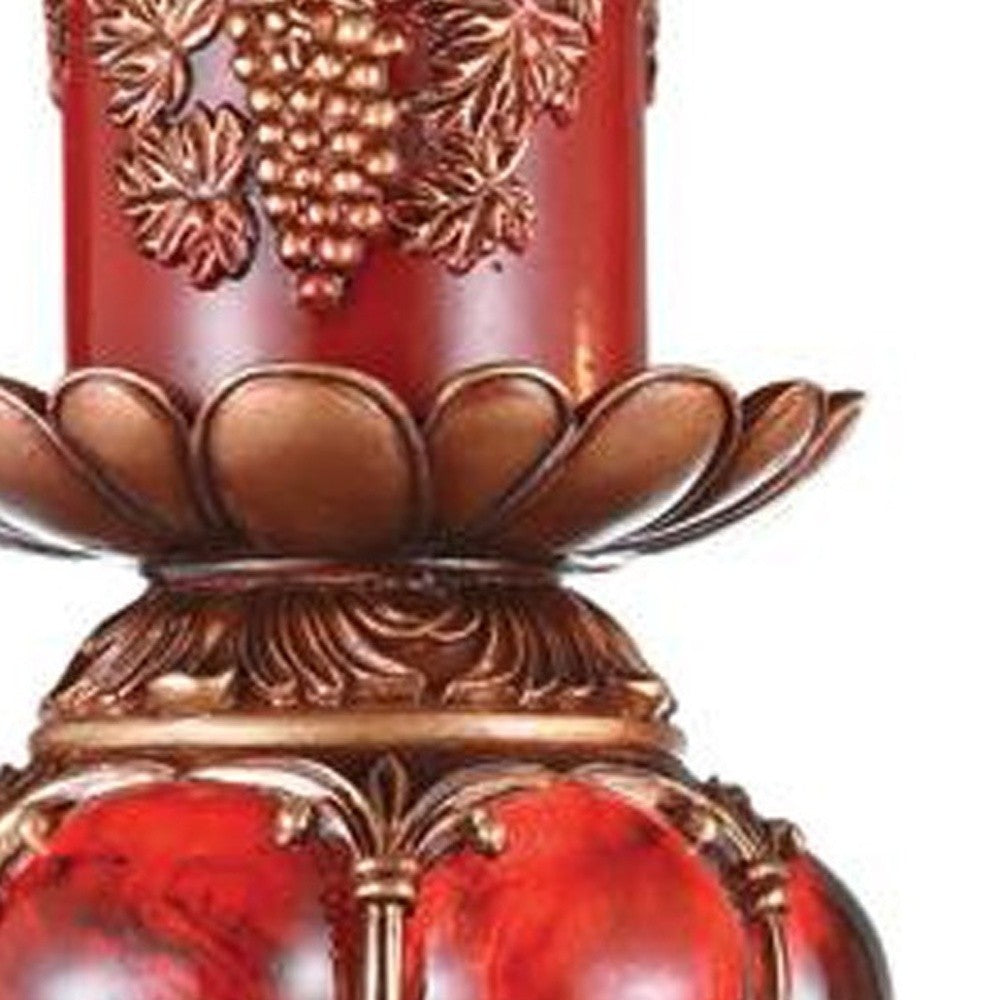 20" Brown and Red Faux Marble Tabletop Candle Holder and Candle-Candle Holders-DECOROLALA