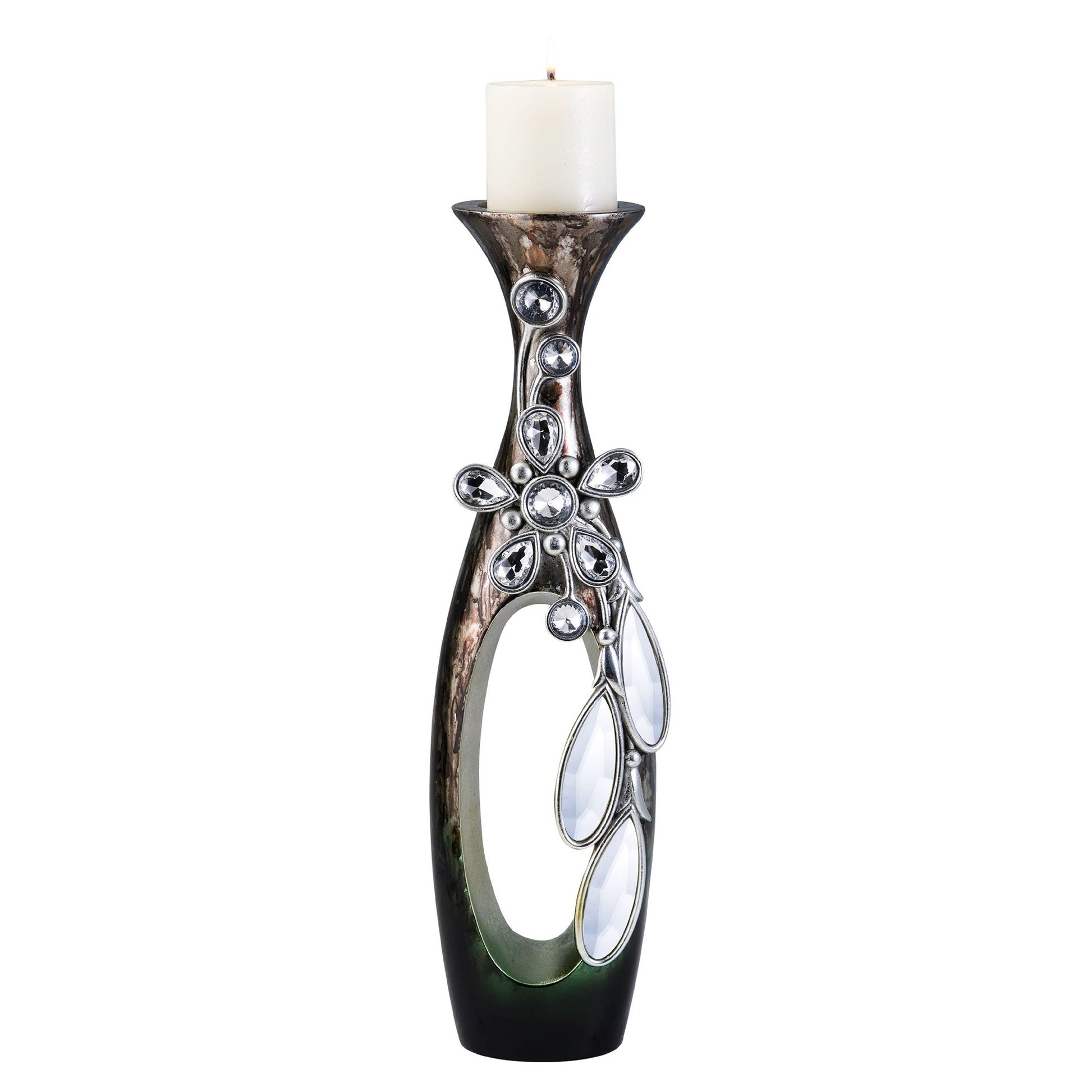 16" Ornate Faux Crystal Tabletop Pillar Candle Holder-Candle Holders-DECOROLALA