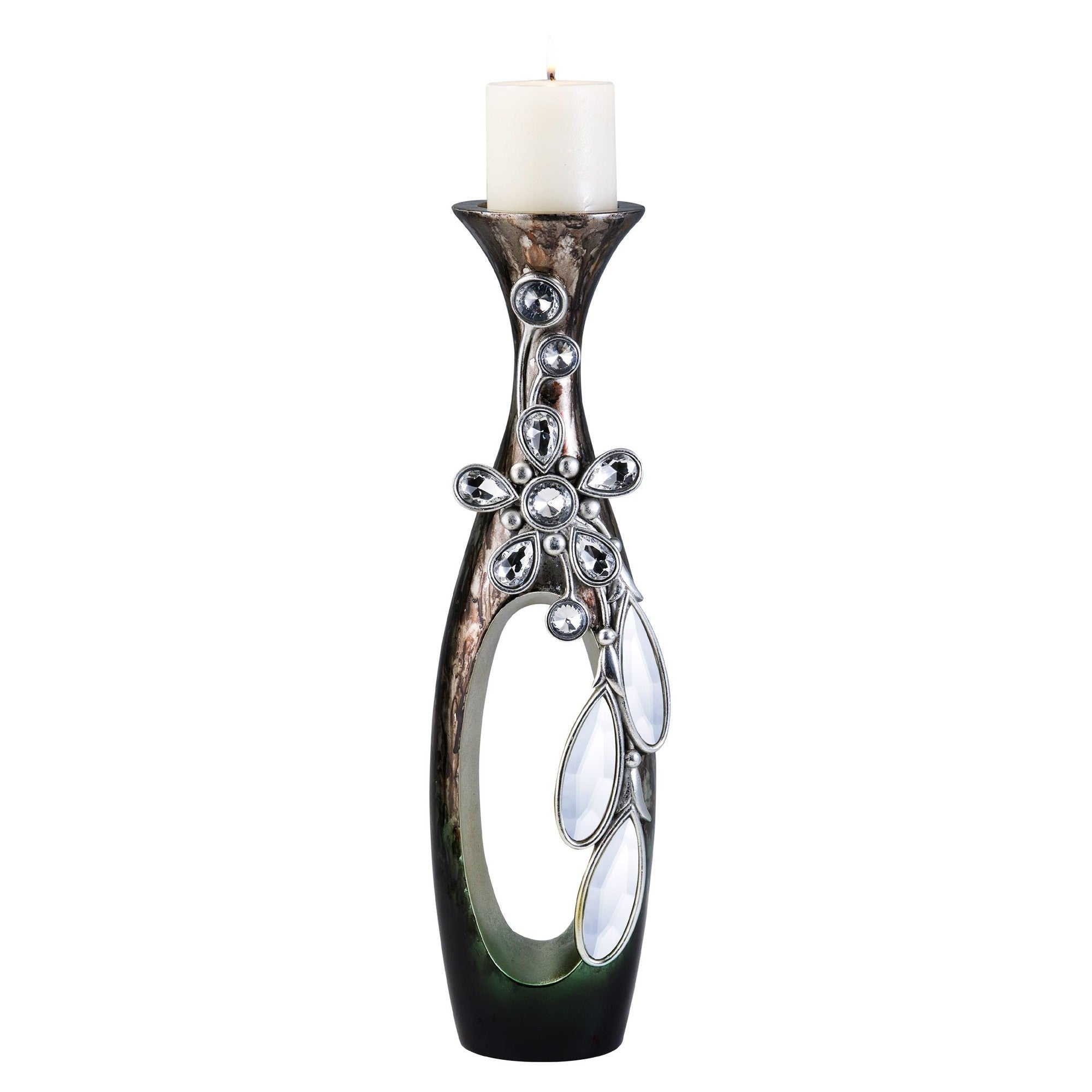 16" Ornate Faux Crystal Tabletop Pillar Candle Holder-Candle Holders-DECOROLALA