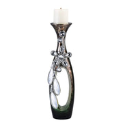 16" Ornate Faux Crystal Tabletop Pillar Candle Holder-Candle Holders-DECOROLALA