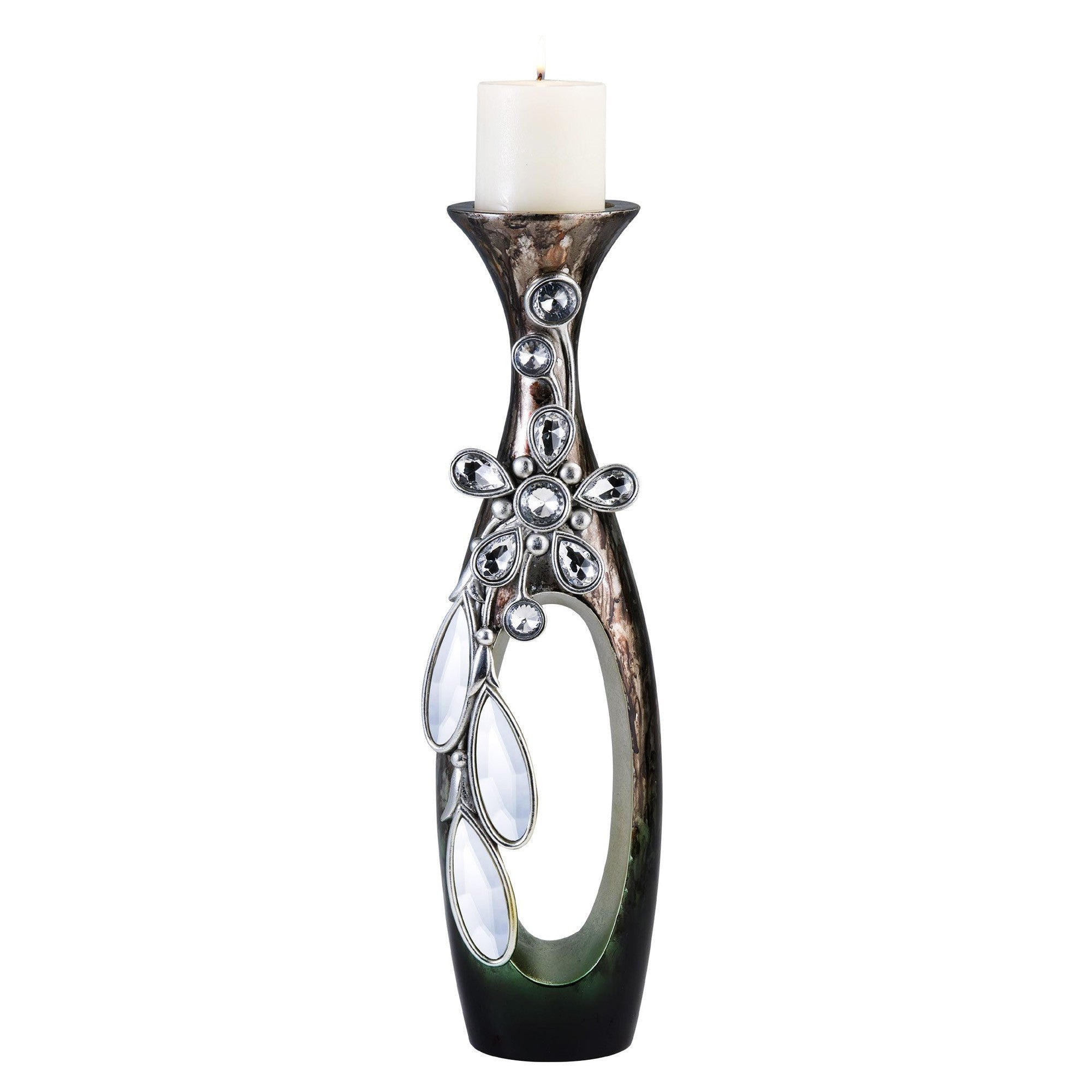 16" Ornate Faux Crystal Tabletop Pillar Candle Holder-Candle Holders-DECOROLALA