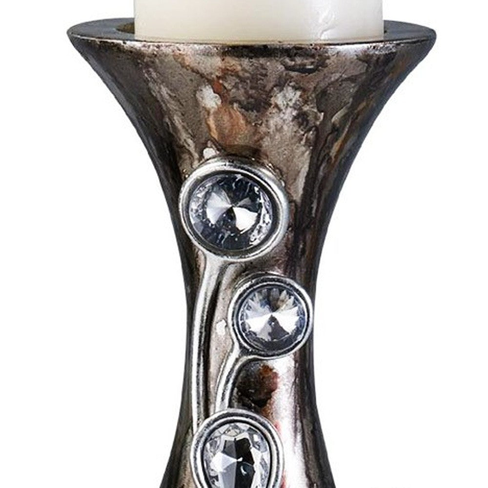 16" Ornate Faux Crystal Tabletop Pillar Candle Holder-Candle Holders-DECOROLALA