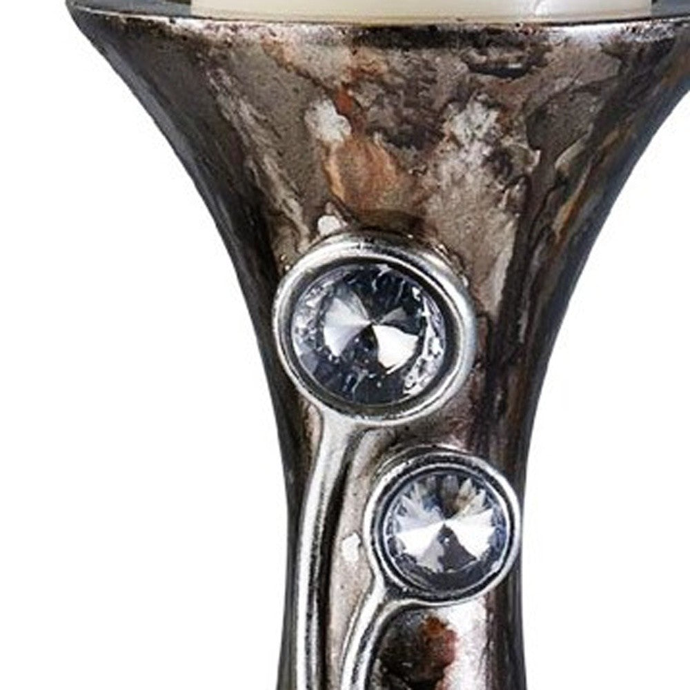 16" Ornate Faux Crystal Tabletop Pillar Candle Holder-Candle Holders-DECOROLALA