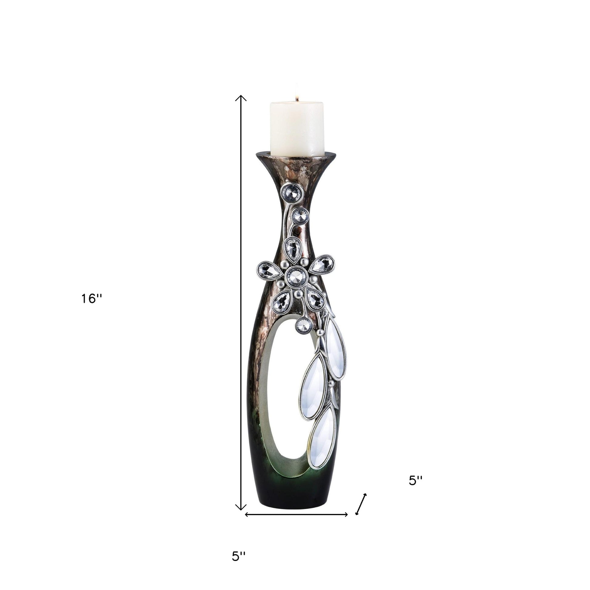 16" Ornate Faux Crystal Tabletop Pillar Candle Holder-Candle Holders-DECOROLALA
