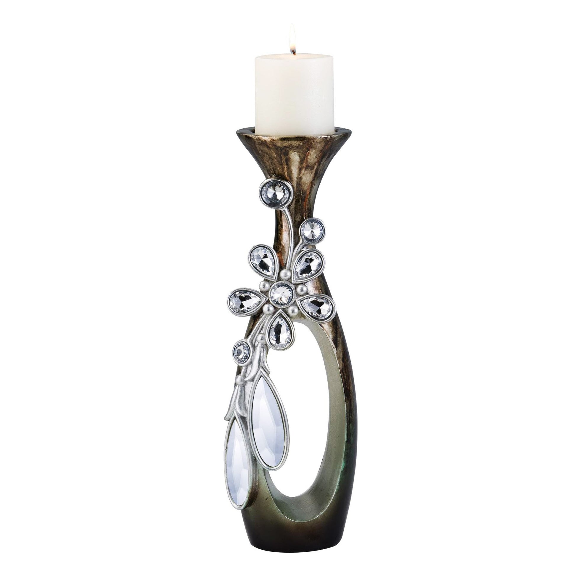 20" Ornate Faux Crystal Tabletop Pillar Candle Holder-Candle Holders-DECOROLALA