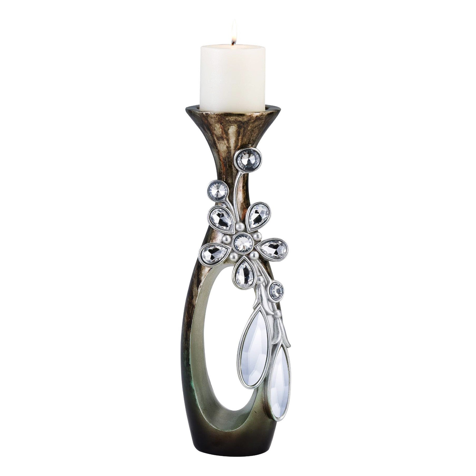 20" Ornate Faux Crystal Tabletop Pillar Candle Holder-Candle Holders-DECOROLALA