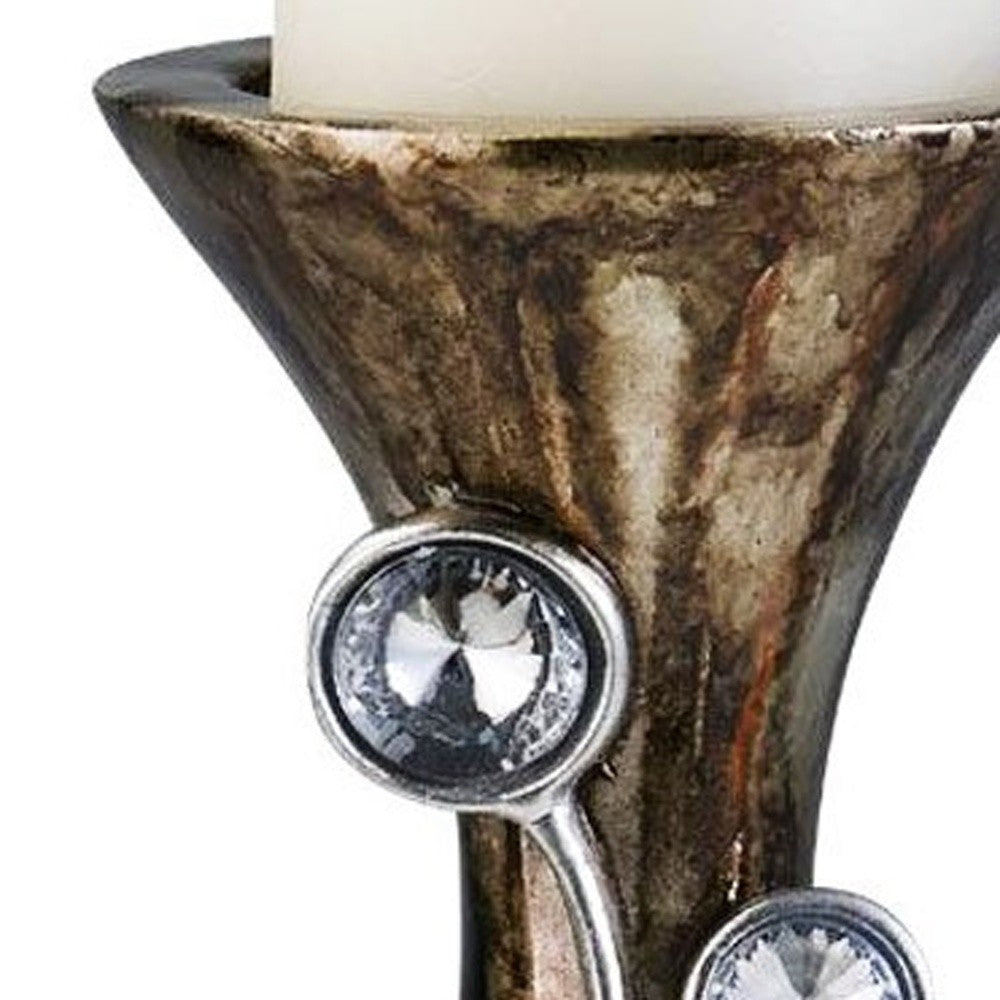 20" Ornate Faux Crystal Tabletop Pillar Candle Holder-Candle Holders-DECOROLALA