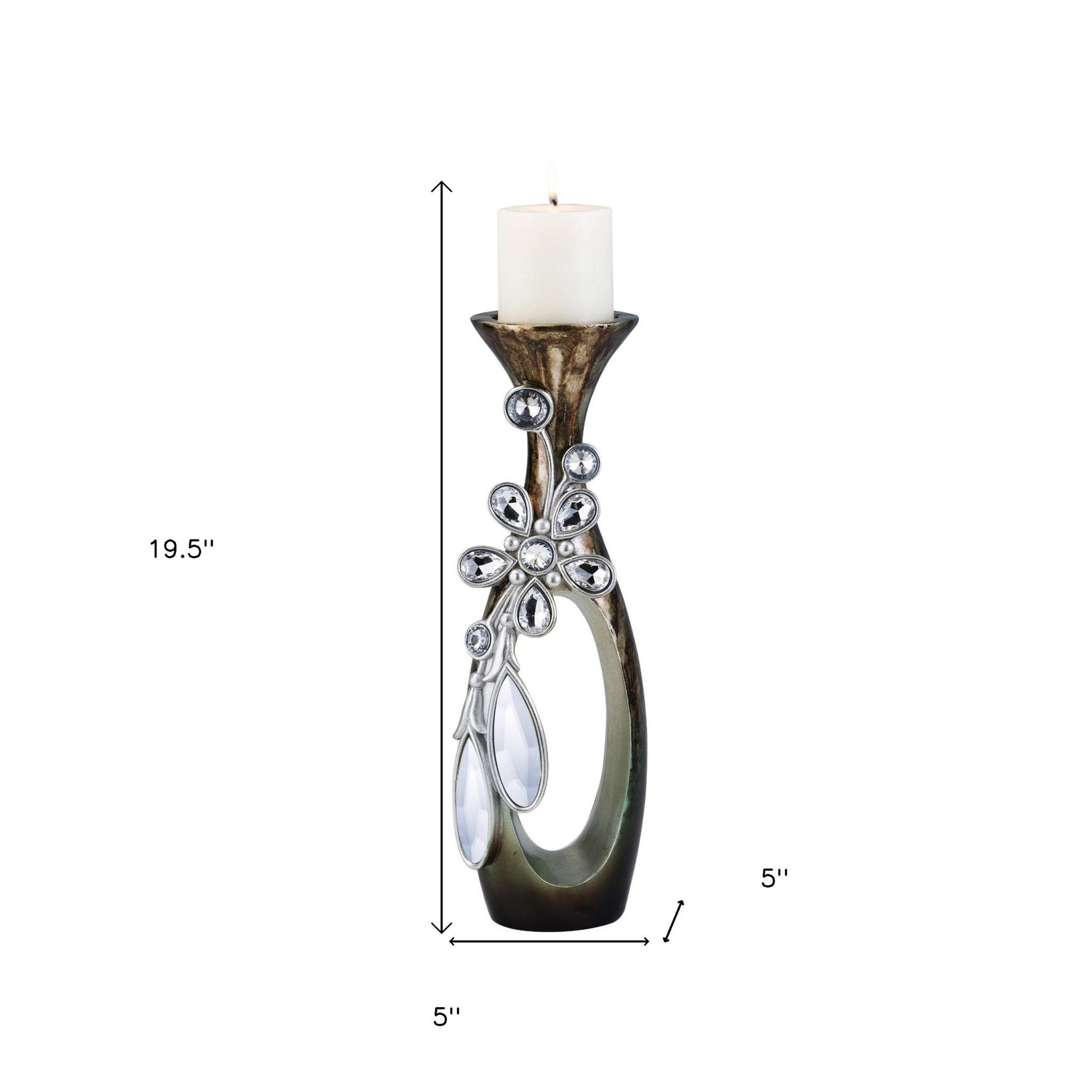 20" Ornate Faux Crystal Tabletop Pillar Candle Holder-Candle Holders-DECOROLALA