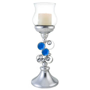18" Silver and Blue Faux Crystal Bling Hurricane Candle Holder-Candle Holders-DECOROLALA
