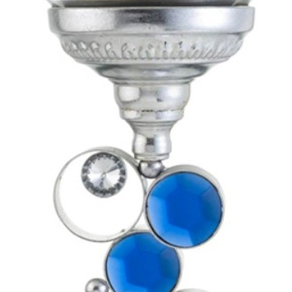 18" Silver and Blue Faux Crystal Bling Hurricane Candle Holder-Candle Holders-DECOROLALA
