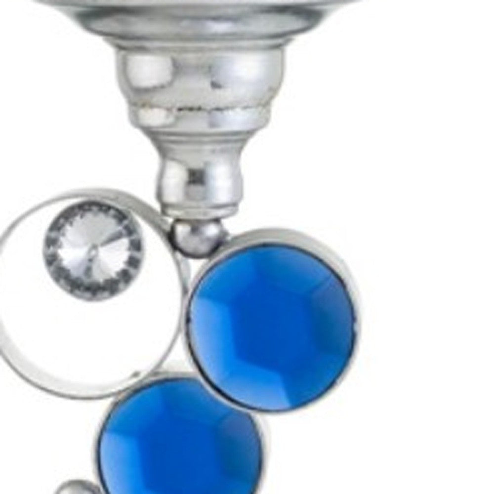 18" Silver and Blue Faux Crystal Bling Hurricane Candle Holder-Candle Holders-DECOROLALA