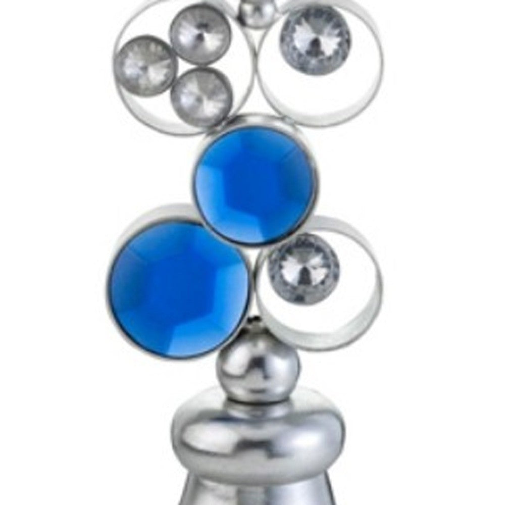 21" Silver and Blue Faux Crystal Bling Hurricane Candle Holder-Candle Holders-DECOROLALA