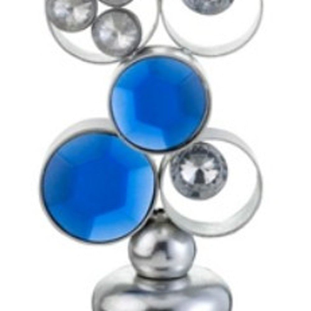 21" Silver and Blue Faux Crystal Bling Hurricane Candle Holder-Candle Holders-DECOROLALA