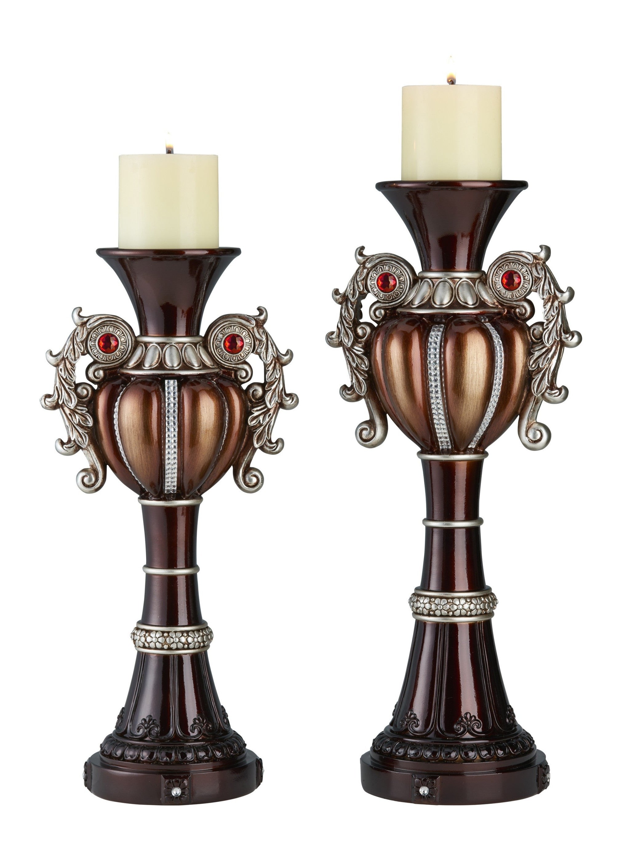 Set Of Two Bronze Tabletop Urn Shape Pillar Candle Holders-Candle Holders-DECOROLALA