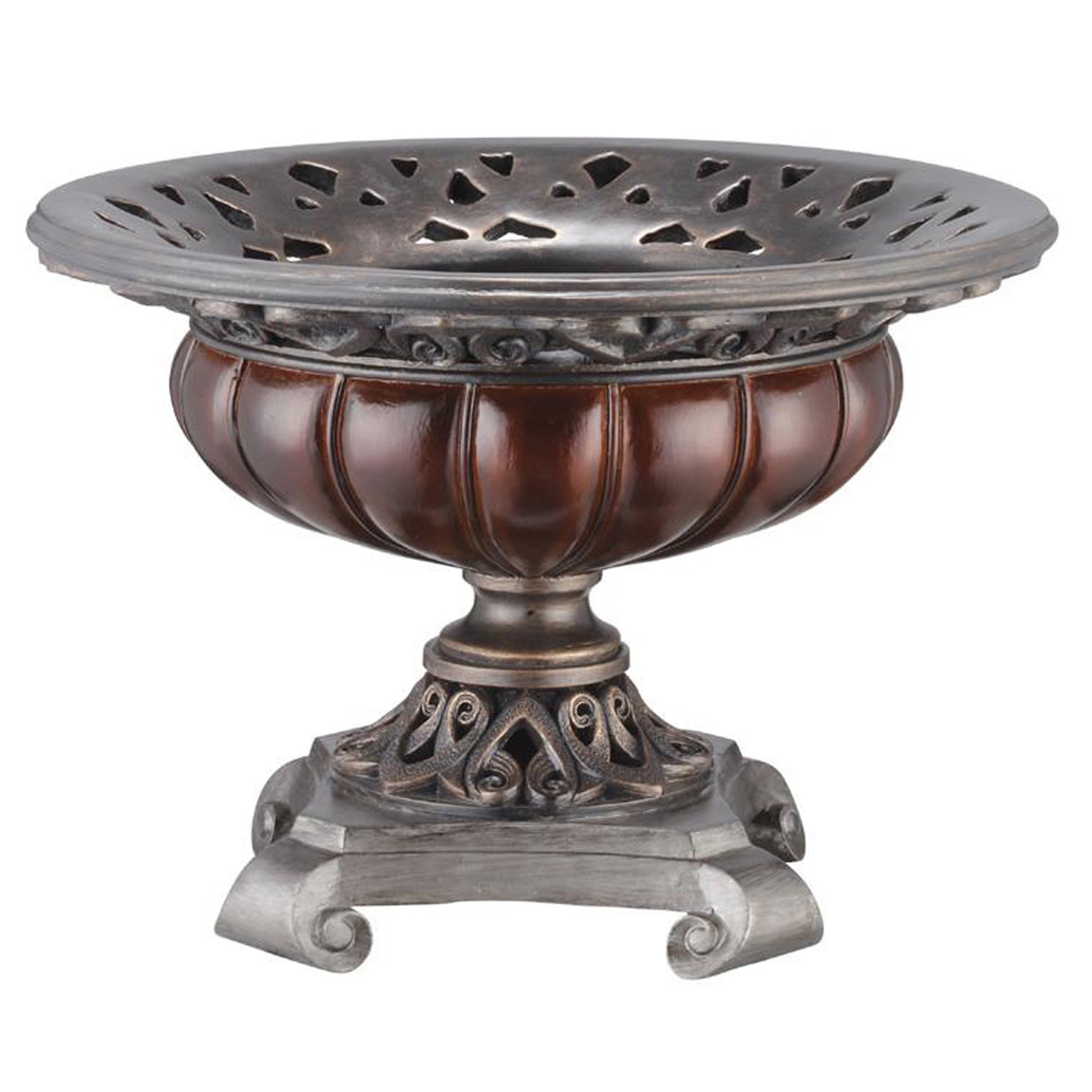 9" Silver and Bronze Polyresin Decorative Centerpiece Pedestal Bowl-Sculptures-DECOROLALA