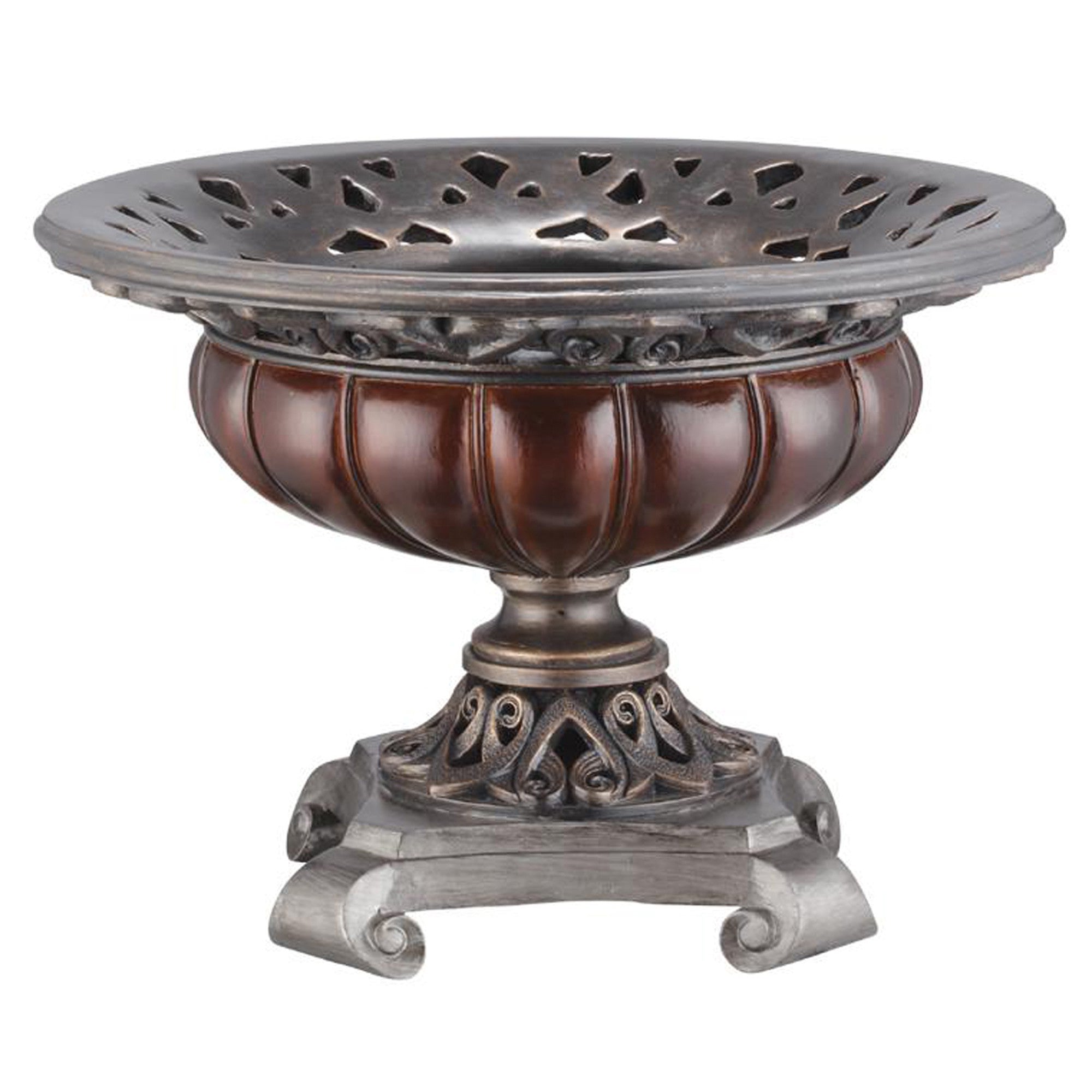 9" Silver and Bronze Polyresin Decorative Centerpiece Pedestal Bowl-Sculptures-DECOROLALA