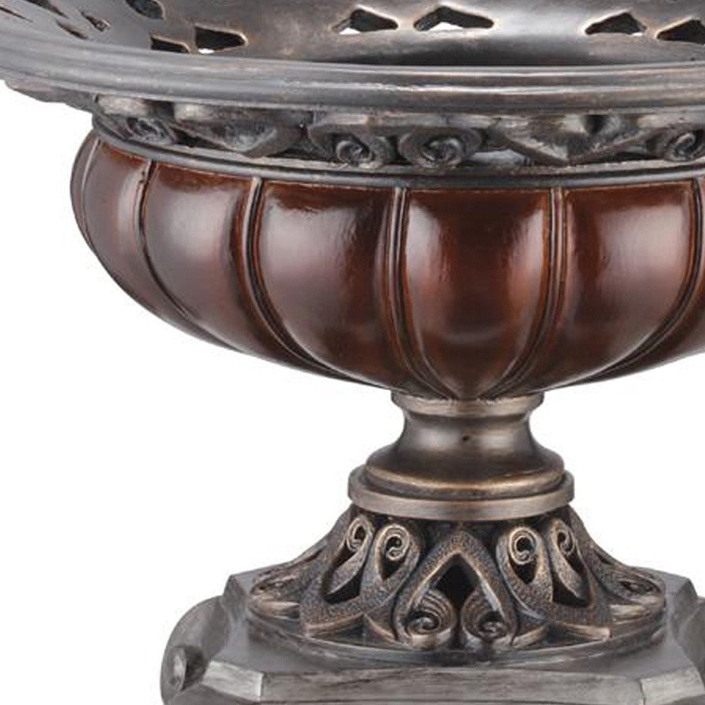 9" Silver and Bronze Polyresin Decorative Centerpiece Pedestal Bowl-Sculptures-DECOROLALA
