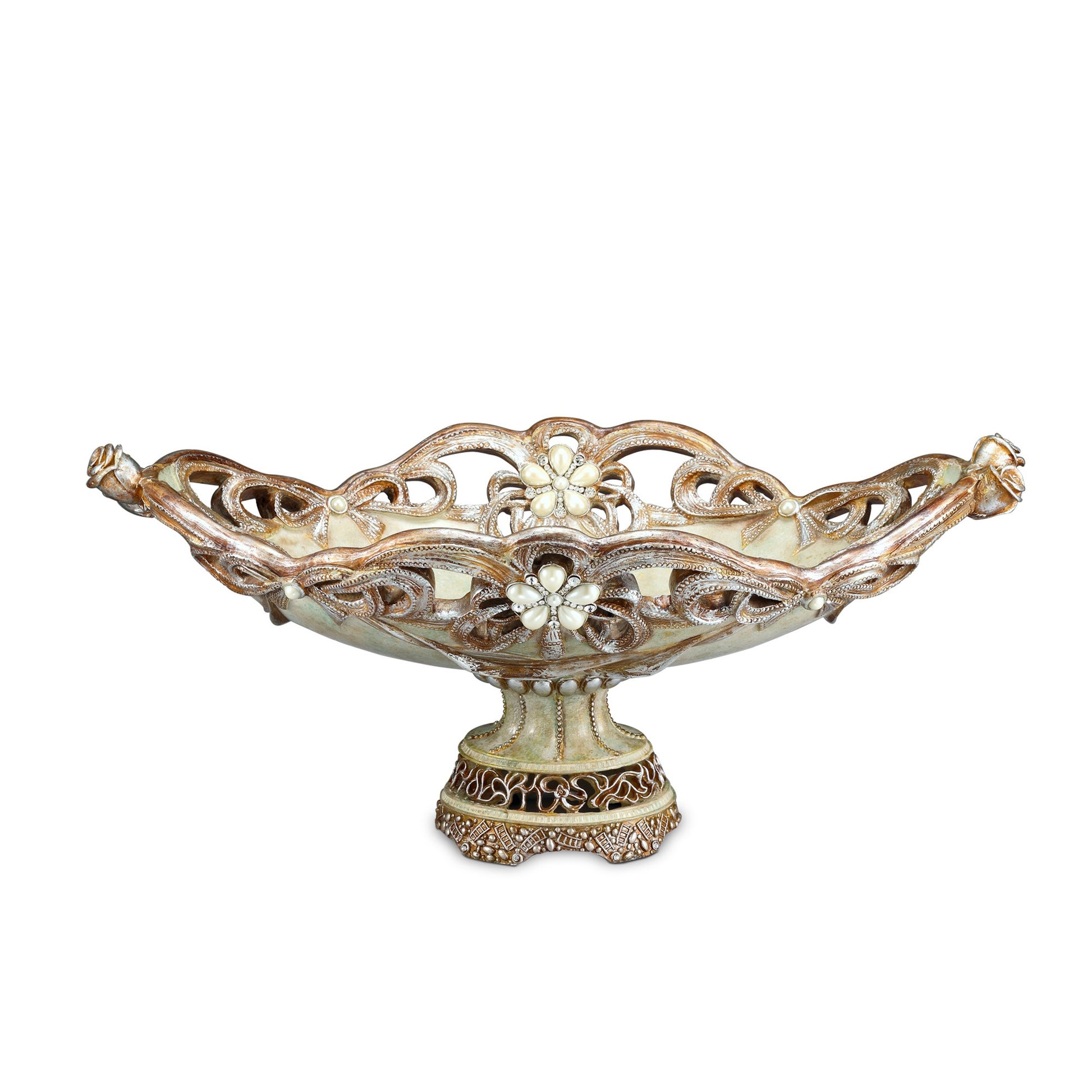 9" Beige And Gold Polyresin Decorative Bowl-Sculptures-DECOROLALA