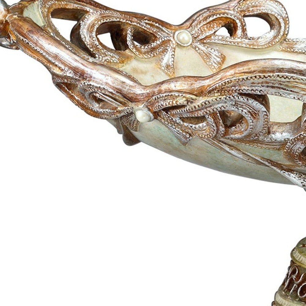 9" Beige And Gold Polyresin Decorative Bowl-Sculptures-DECOROLALA