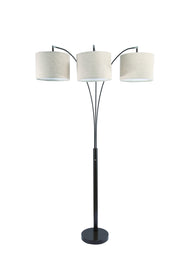 84" Beige And Espresso Brown Three Lights Tree Floor Lamp With Beige Drum Shade-Floor Lamps-DECOROLALA