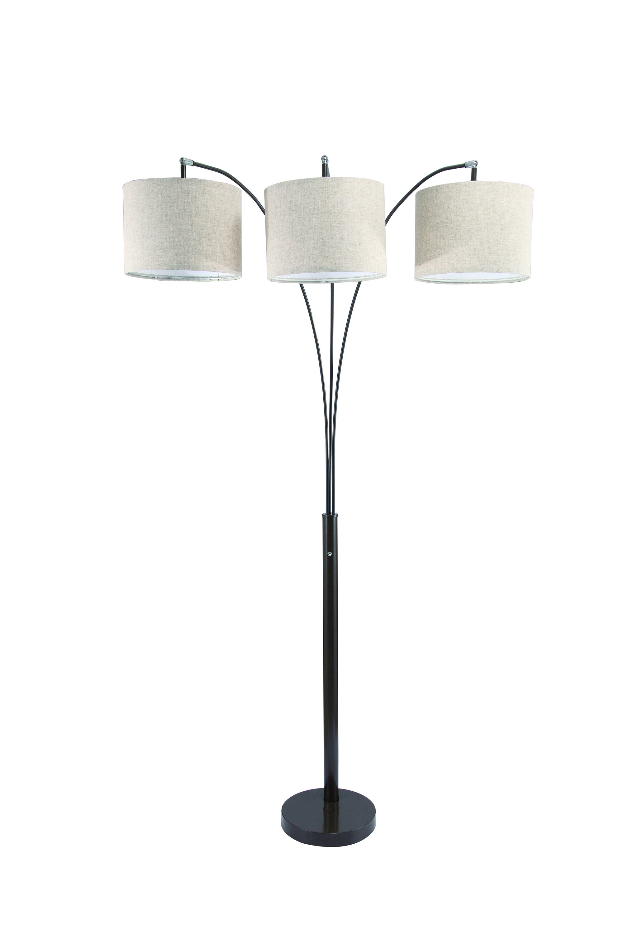 84" Beige And Espresso Brown Three Lights Tree Floor Lamp With Beige Drum Shade-Floor Lamps-DECOROLALA