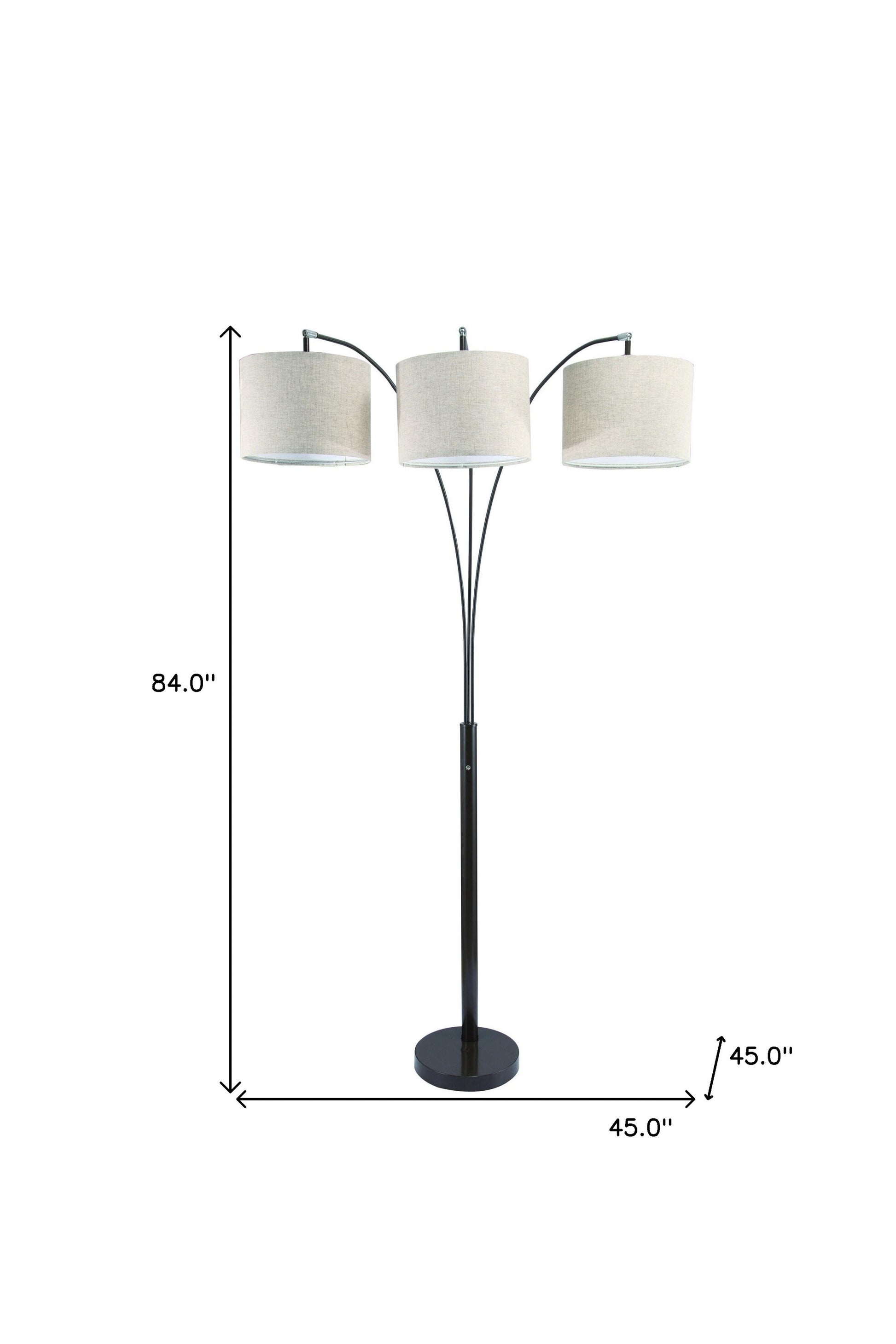 84" Beige And Espresso Brown Three Lights Tree Floor Lamp With Beige Drum Shade-Floor Lamps-DECOROLALA