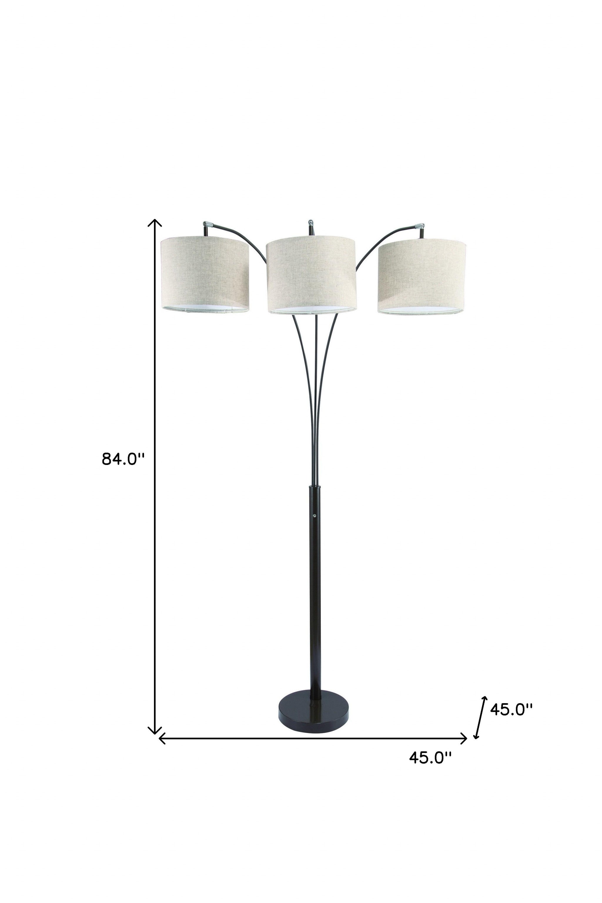 84" Beige And Espresso Brown Three Lights Tree Floor Lamp With Beige Drum Shade-Floor Lamps-DECOROLALA