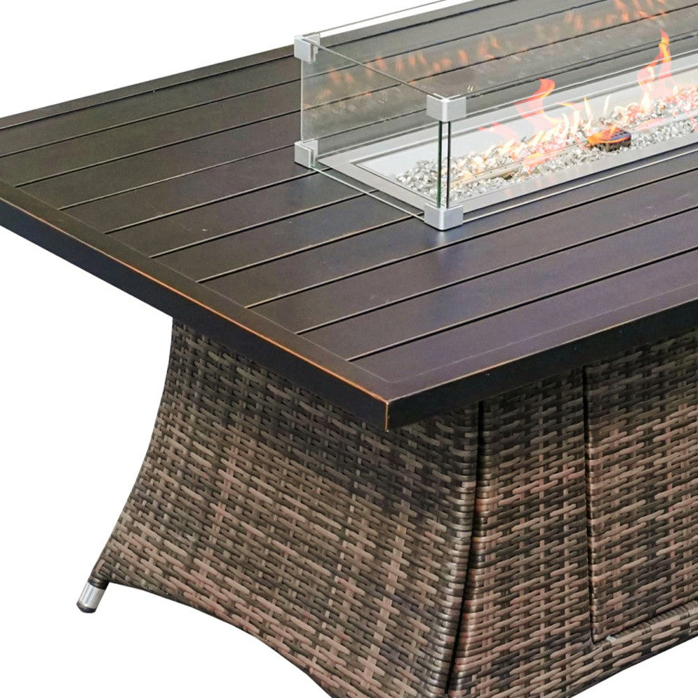 Brown Wicker Outdoor Patio Gas Fire Pit Table-1