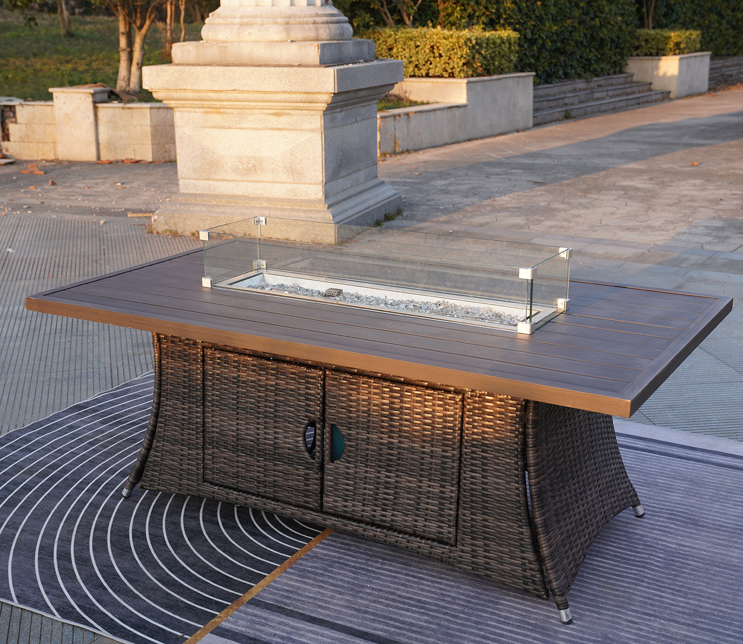 Brown Wicker Outdoor Patio Gas Fire Pit Table-6