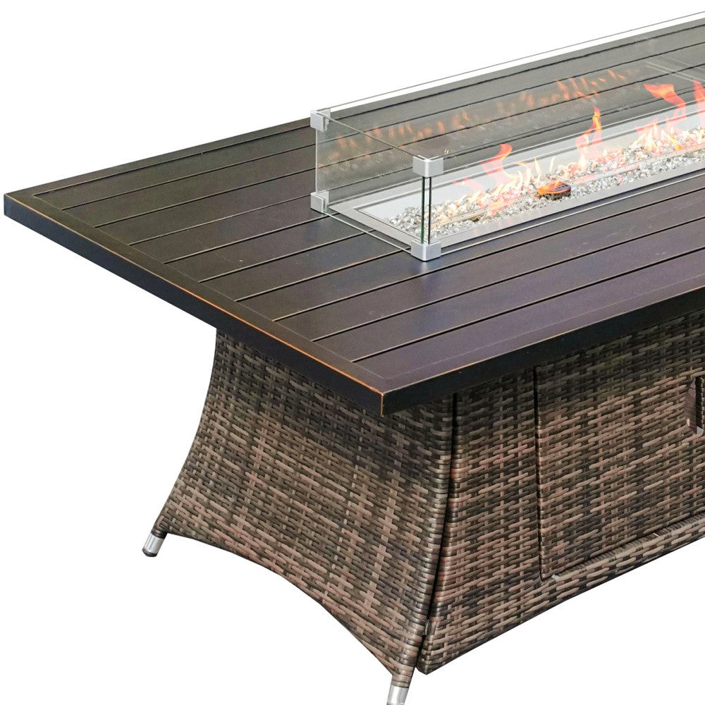 Brown Wicker Outdoor Patio Gas Fire Pit Table-2