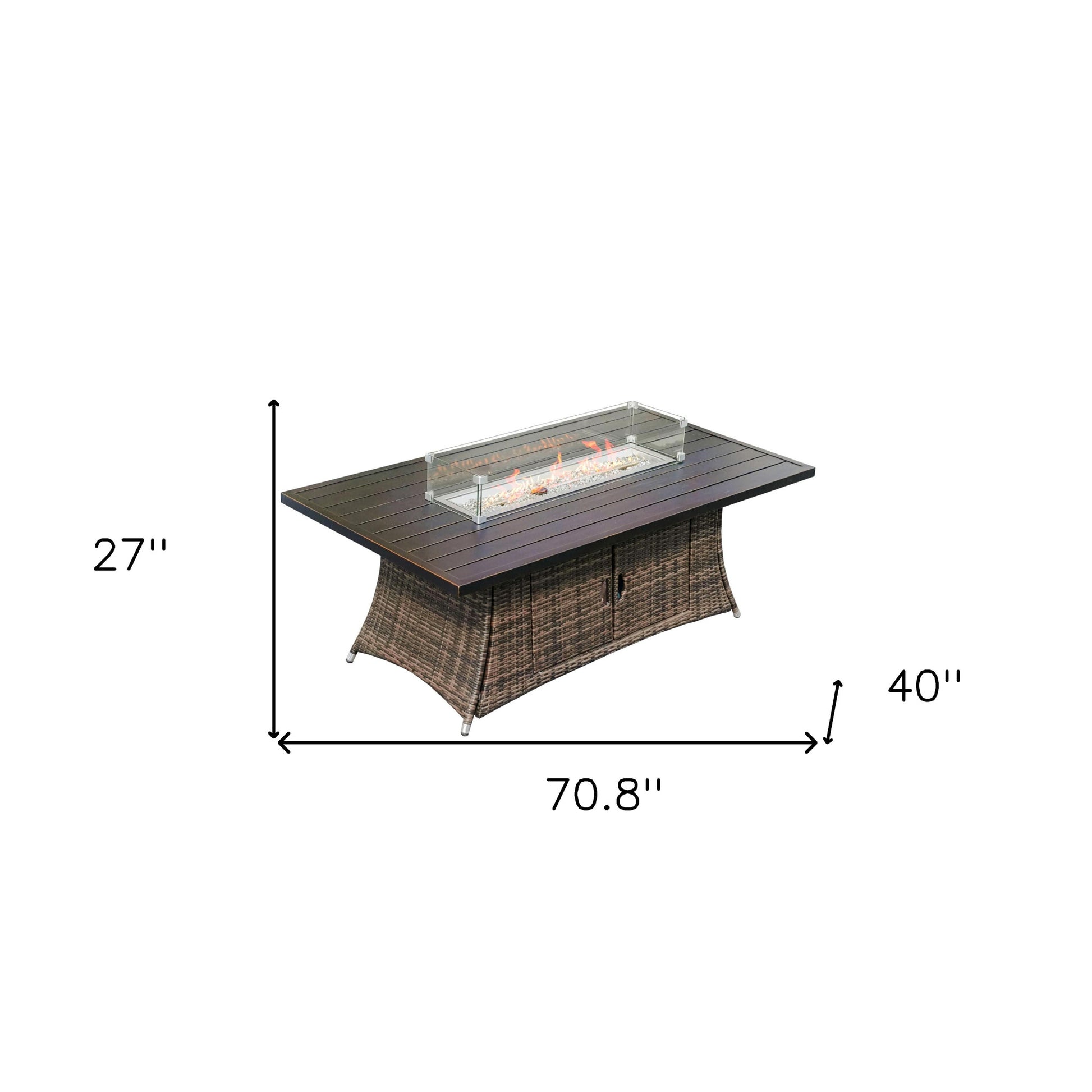 Brown Wicker Outdoor Patio Gas Fire Pit Table-7
