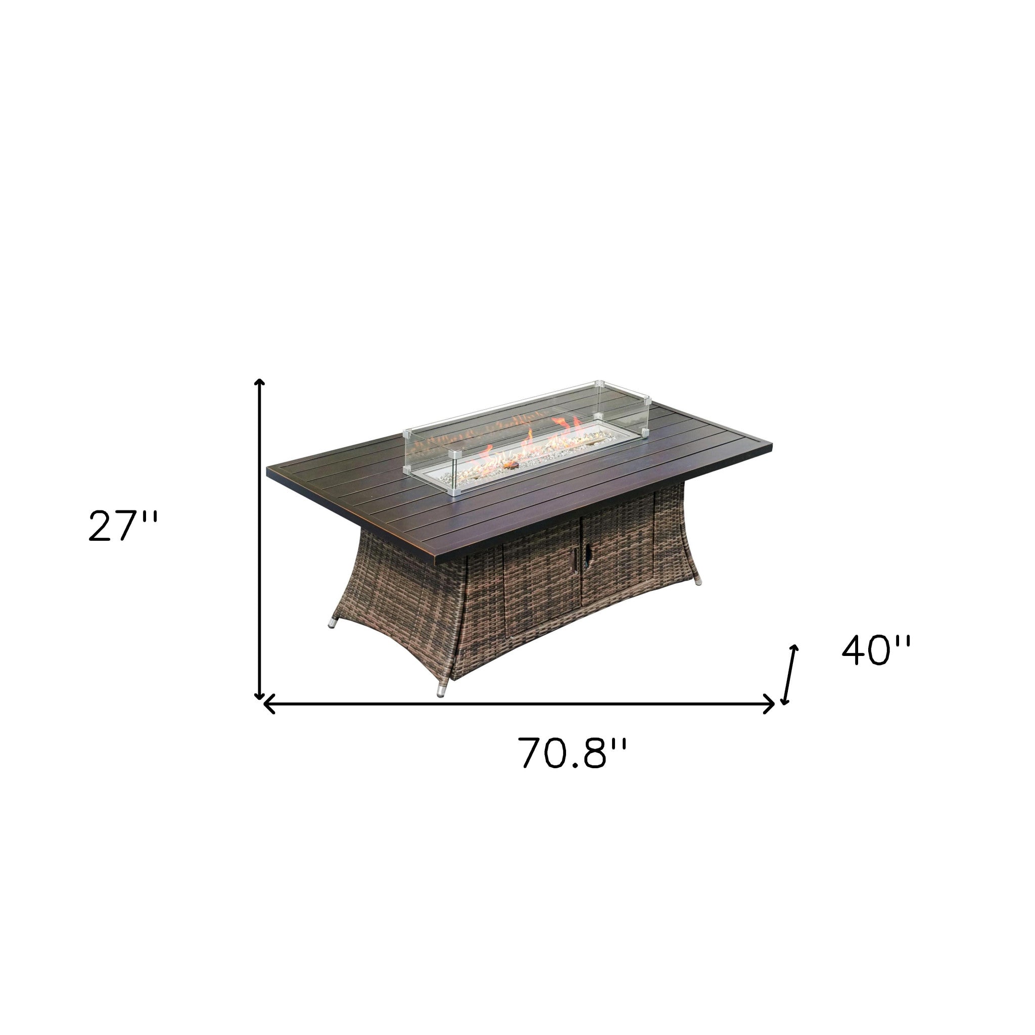 Brown Wicker Outdoor Patio Gas Fire Pit Table-7