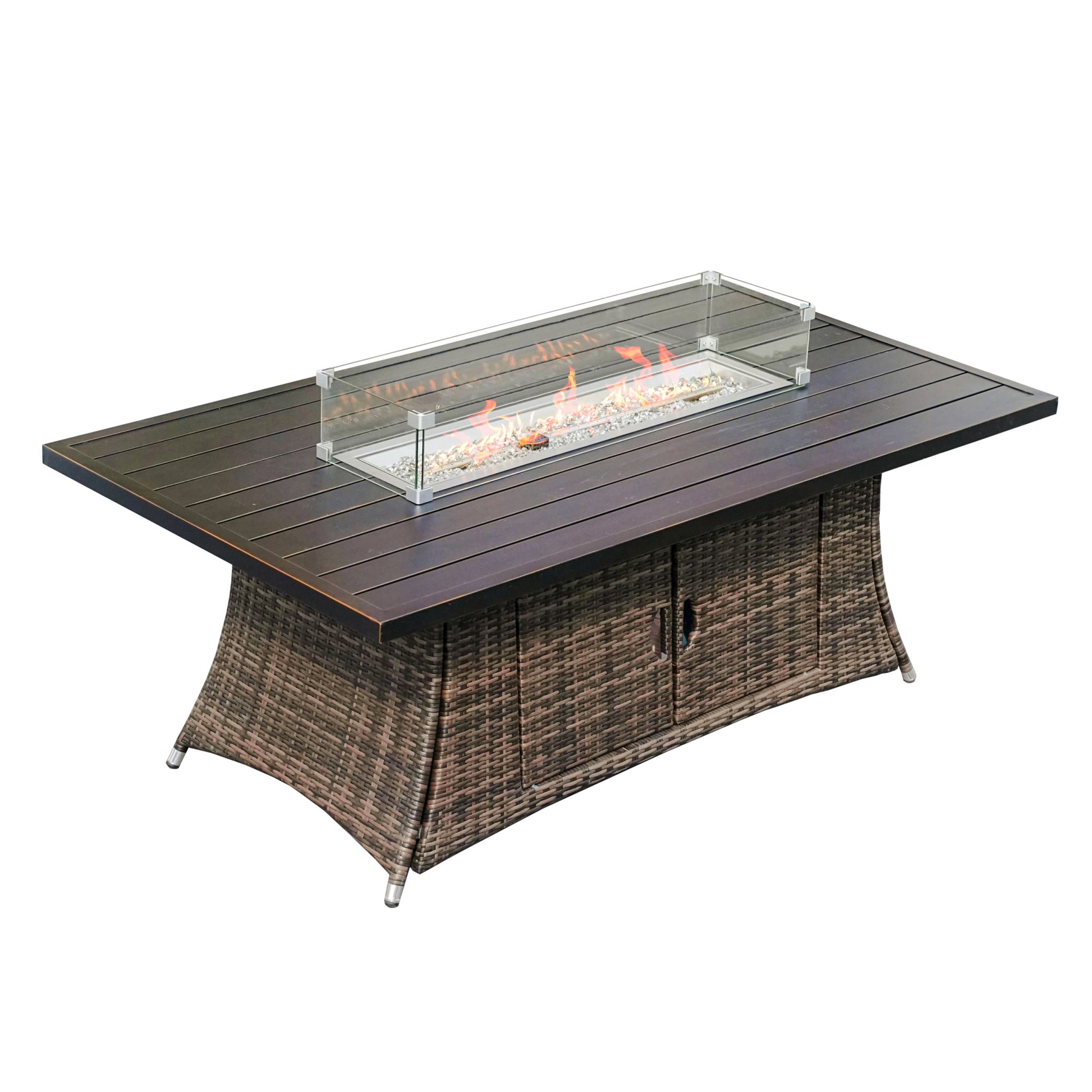 Brown Wicker Outdoor Patio Gas Fire Pit Table-0