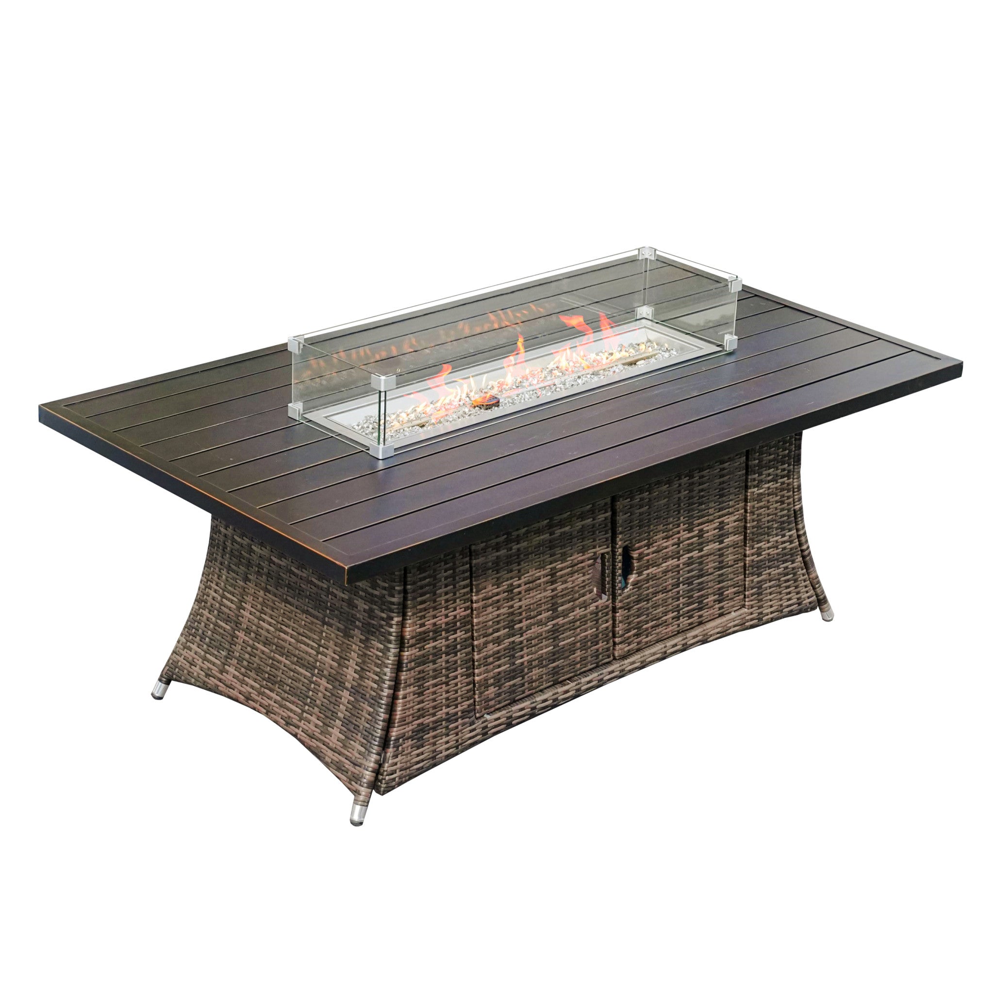 Brown Wicker Outdoor Patio Gas Fire Pit Table-0