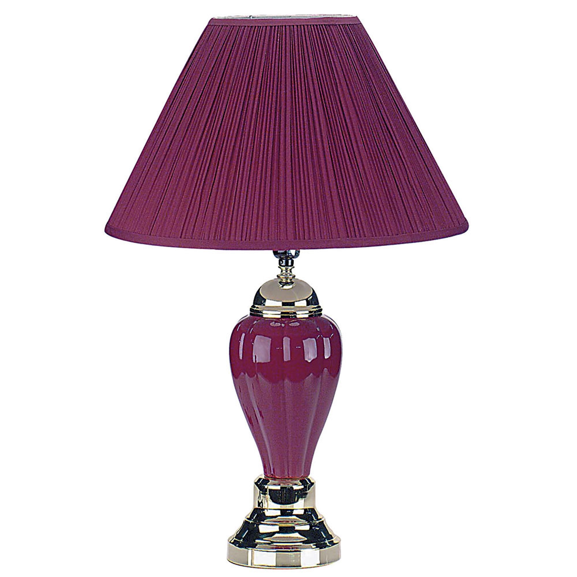 27" Silver Ceramic Bedside Table Lamp With Magenta Empire Shade-Table Lamps-DECOROLALA