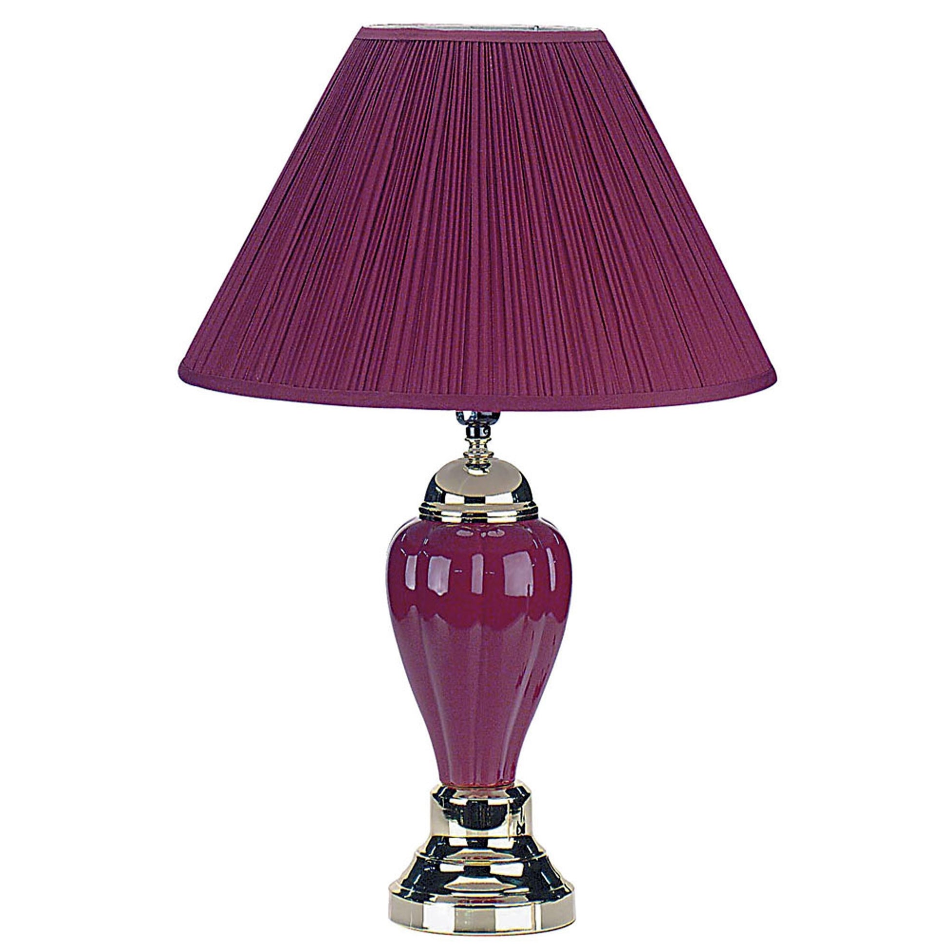 27" Silver Ceramic Bedside Table Lamp With Magenta Empire Shade-Table Lamps-DECOROLALA