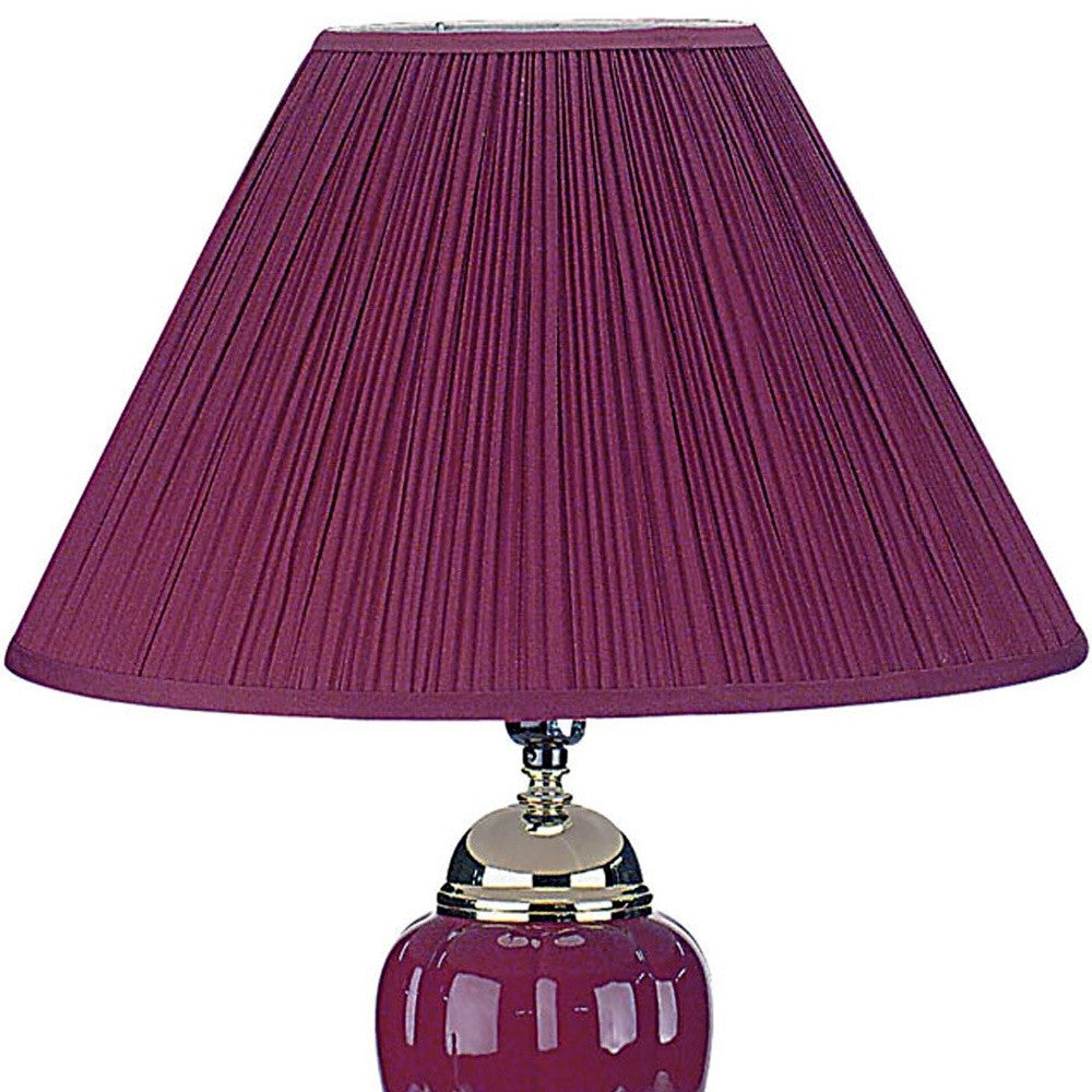 27" Silver Ceramic Bedside Table Lamp With Magenta Empire Shade-Table Lamps-DECOROLALA