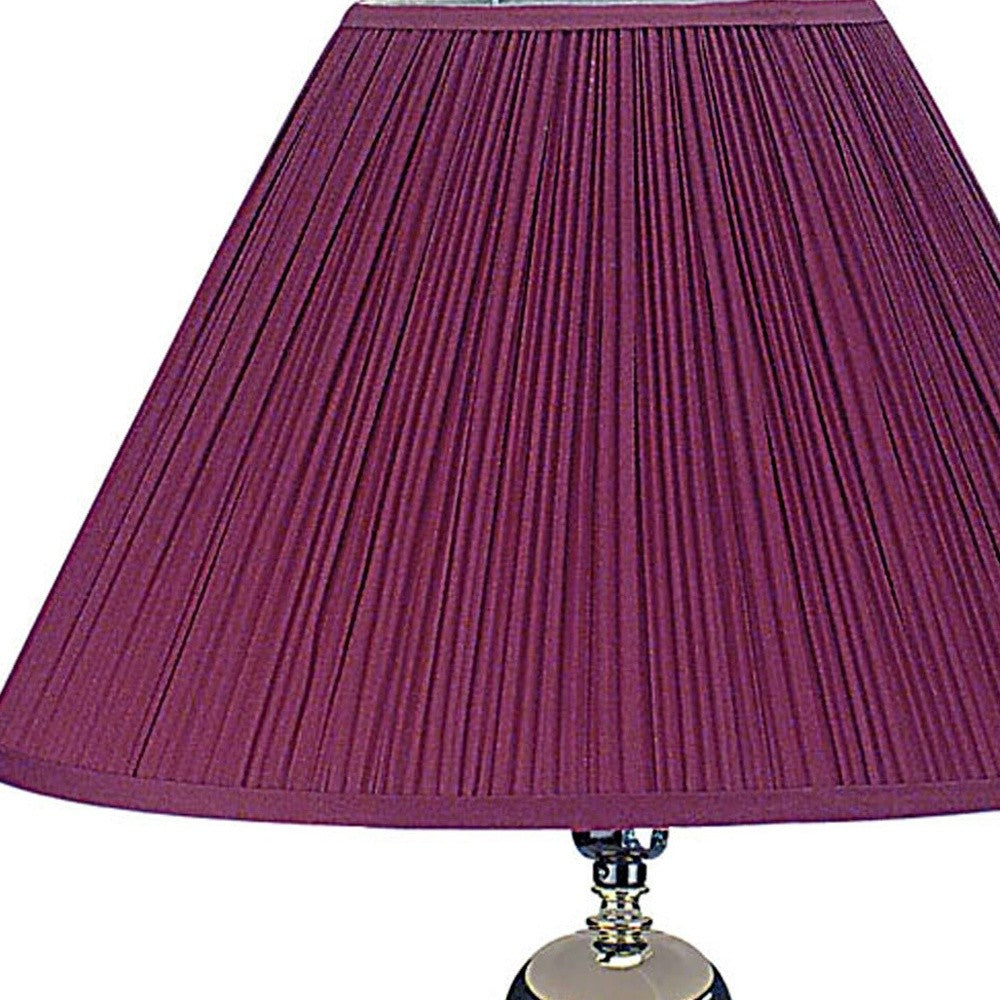 27" Silver Ceramic Bedside Table Lamp With Magenta Empire Shade-Table Lamps-DECOROLALA
