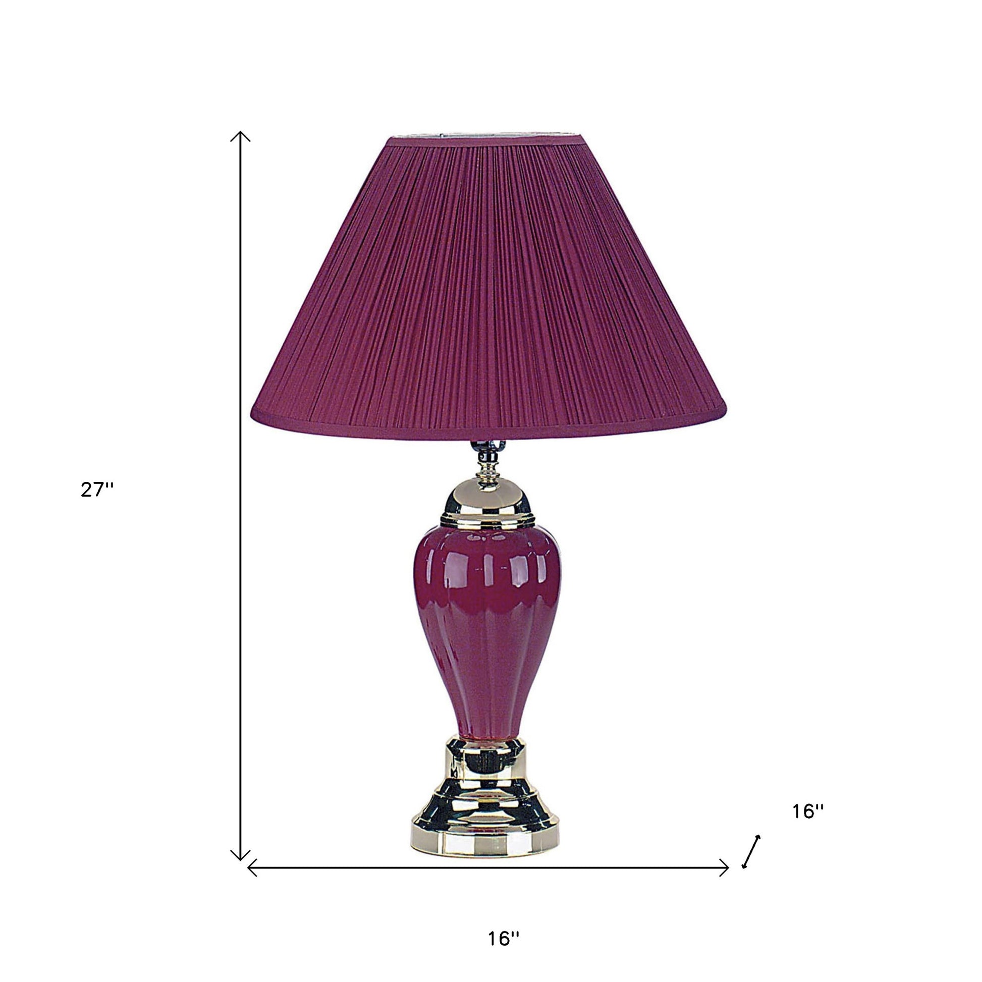 27" Silver Ceramic Bedside Table Lamp With Magenta Empire Shade-Table Lamps-DECOROLALA