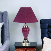 27" Silver Ceramic Bedside Table Lamp With Magenta Empire Shade-Table Lamps-DECOROLALA