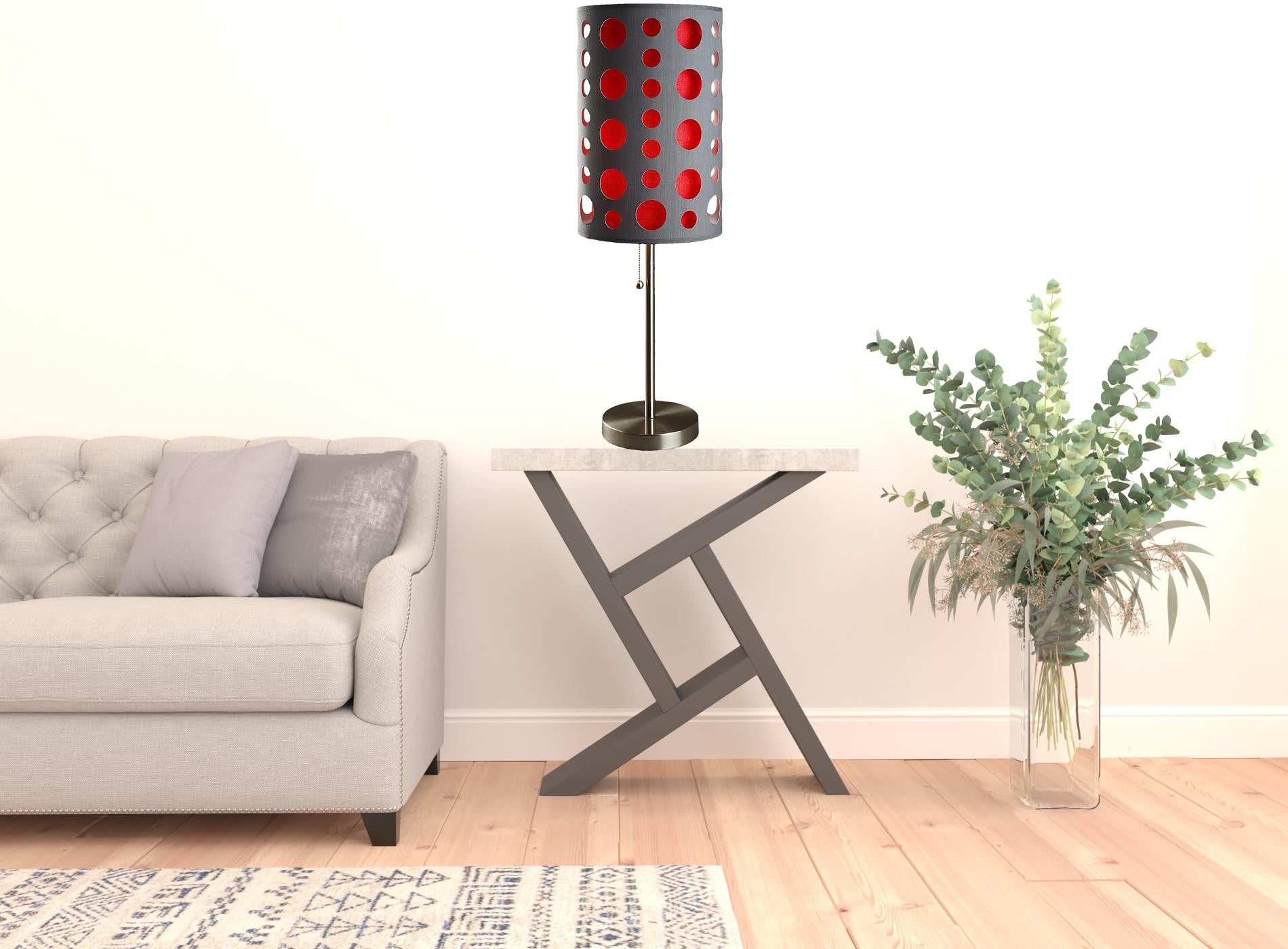 33" Gray and Red Mod Dot Novelty Table Lamp-Table Lamps-DECOROLALA