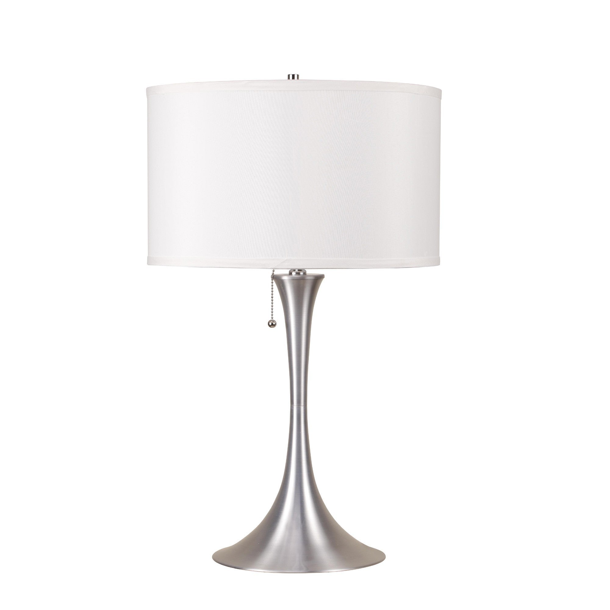 28" Silver Metal Bedside Table Lamp With White Shade-Table Lamps-DECOROLALA