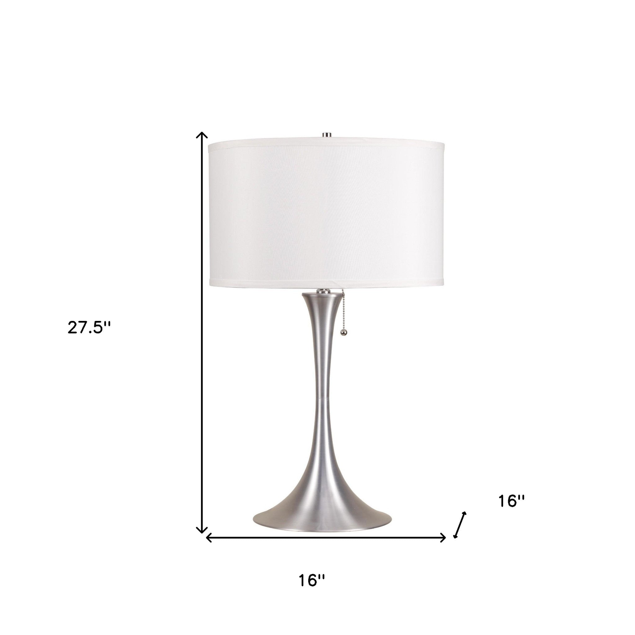 28" Silver Metal Bedside Table Lamp With White Shade-Table Lamps-DECOROLALA