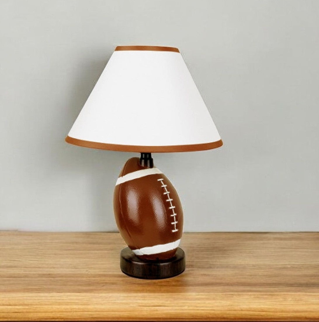 14" Brown Ceramic Novelty Bedside Lamp With Brown And White Empire Shade-Table Lamps-DECOROLALA