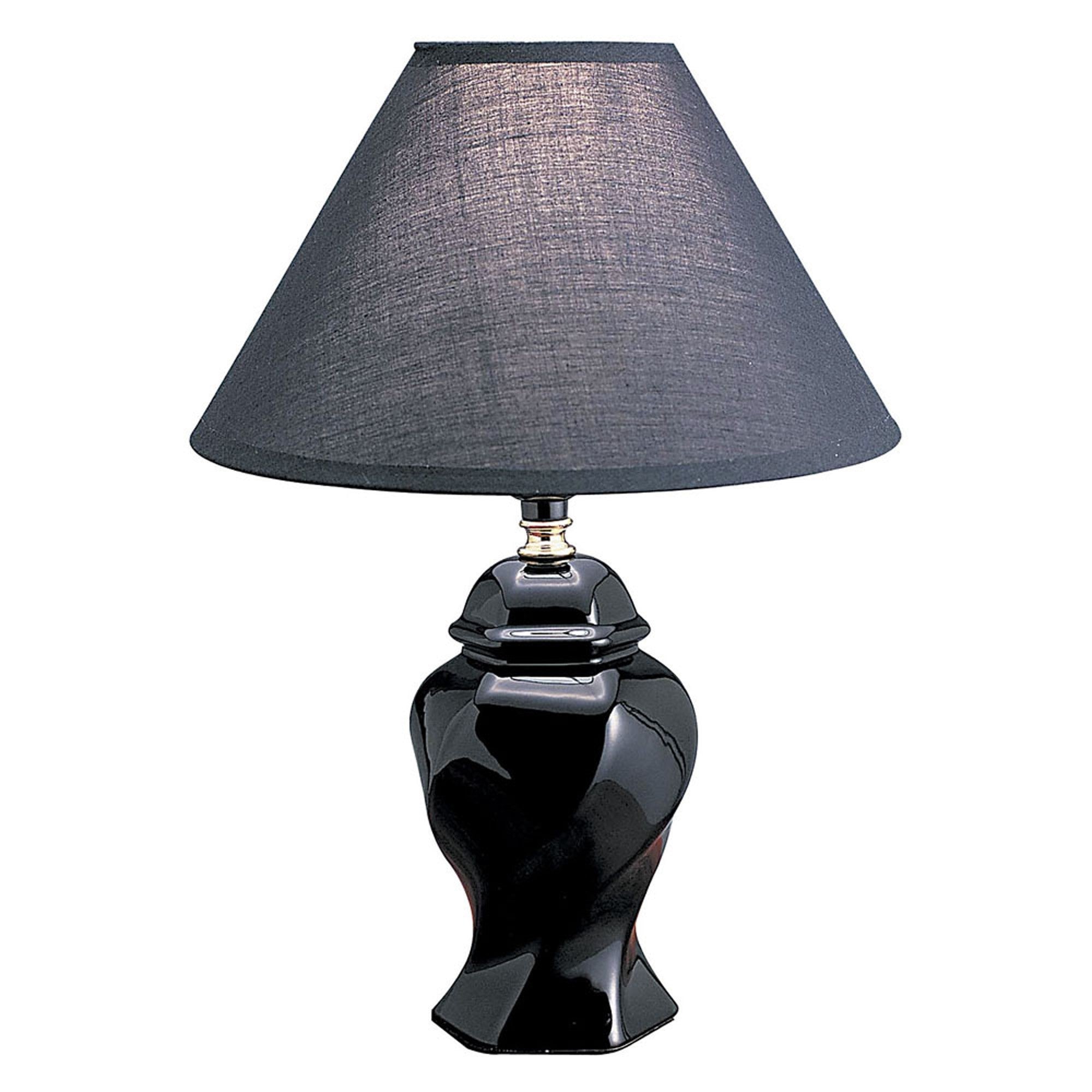 13" Black Ceramic Bedside Table Lamp With Black Shade-Table Lamps-DECOROLALA