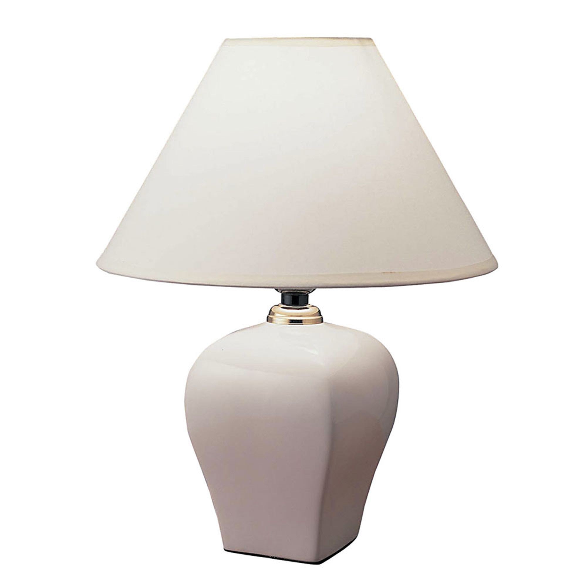 13" White Ceramic Bedside Table Lamp With Off-White Shade-Table Lamps-DECOROLALA