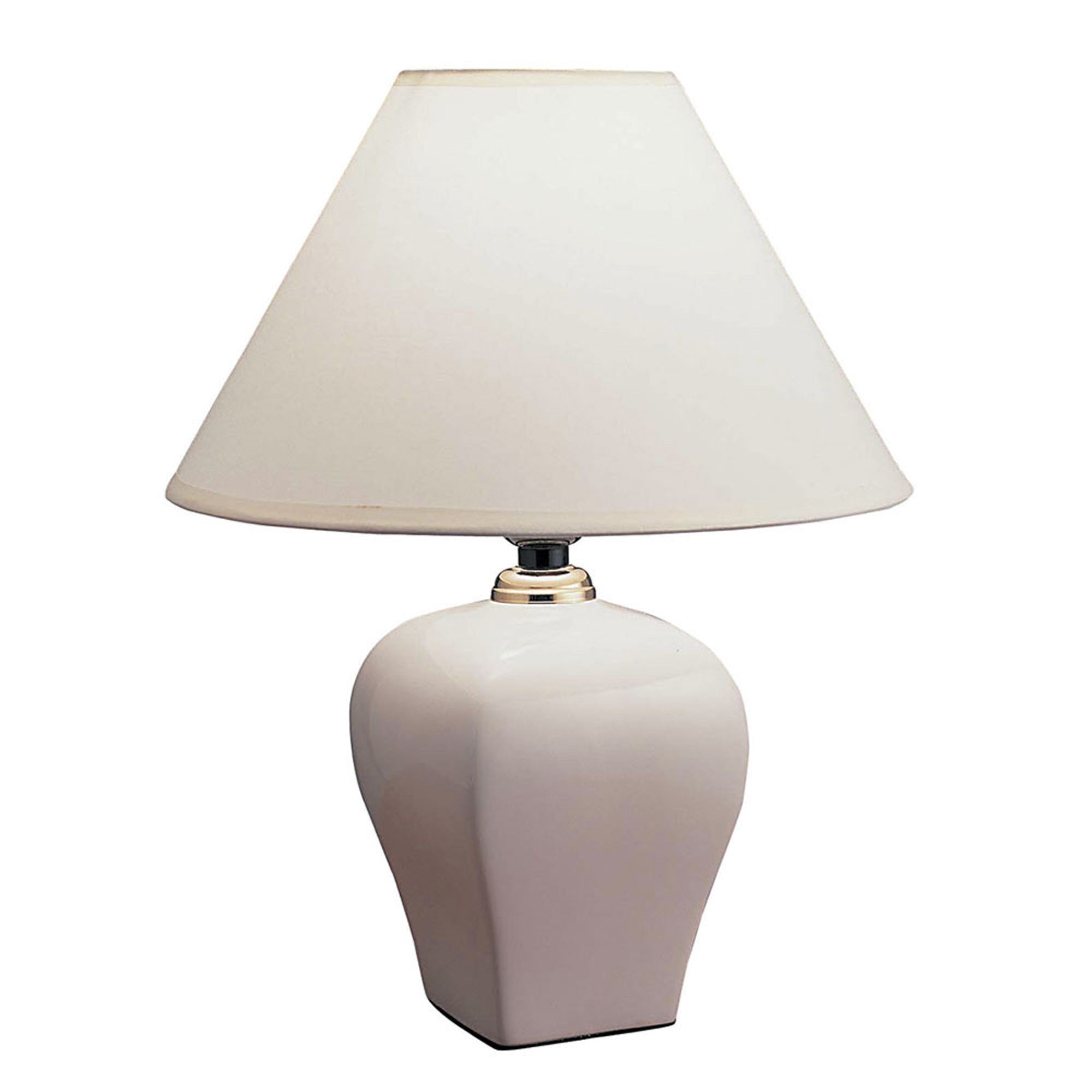 13" White Ceramic Bedside Table Lamp With Off-White Shade-Table Lamps-DECOROLALA