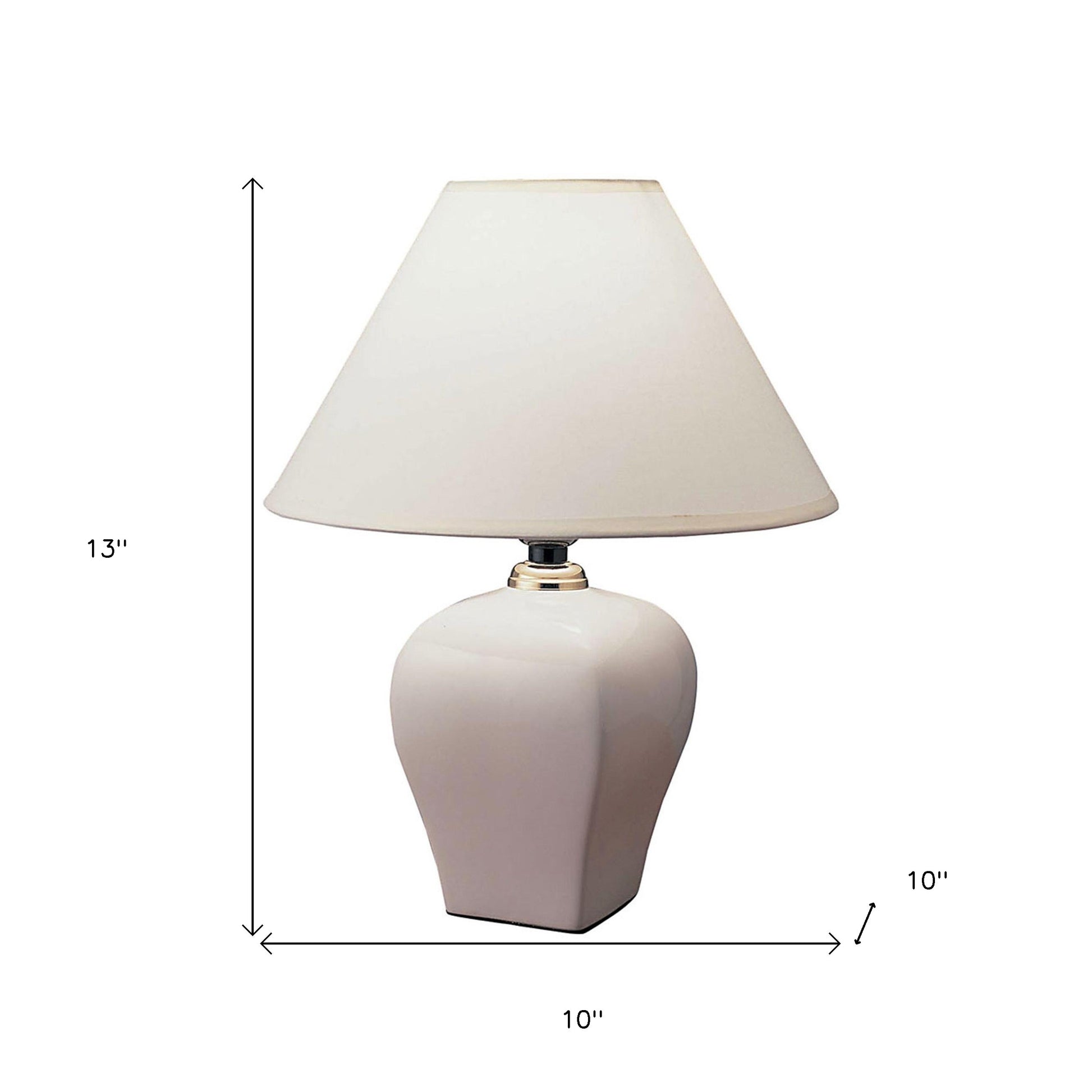 13" White Ceramic Bedside Table Lamp With Off-White Shade-Table Lamps-DECOROLALA
