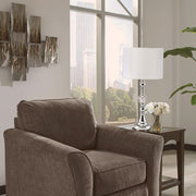 30" Silver Metal Bedside Table Lamp With White Classic Drum Shade-Table Lamps-DECOROLALA
