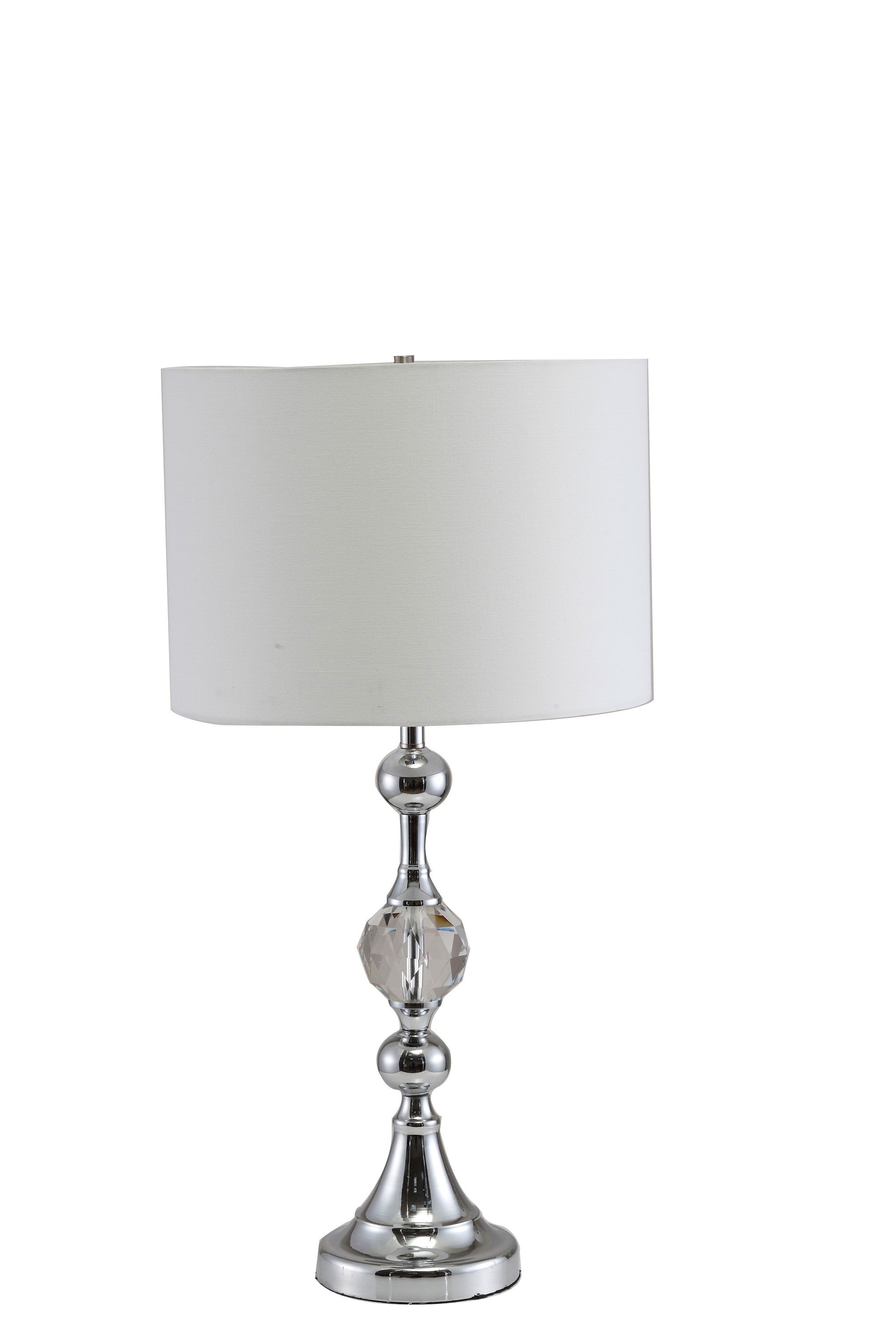 30" Silver Metal Bedside Table Lamp With White Classic Drum Shade-Table Lamps-DECOROLALA